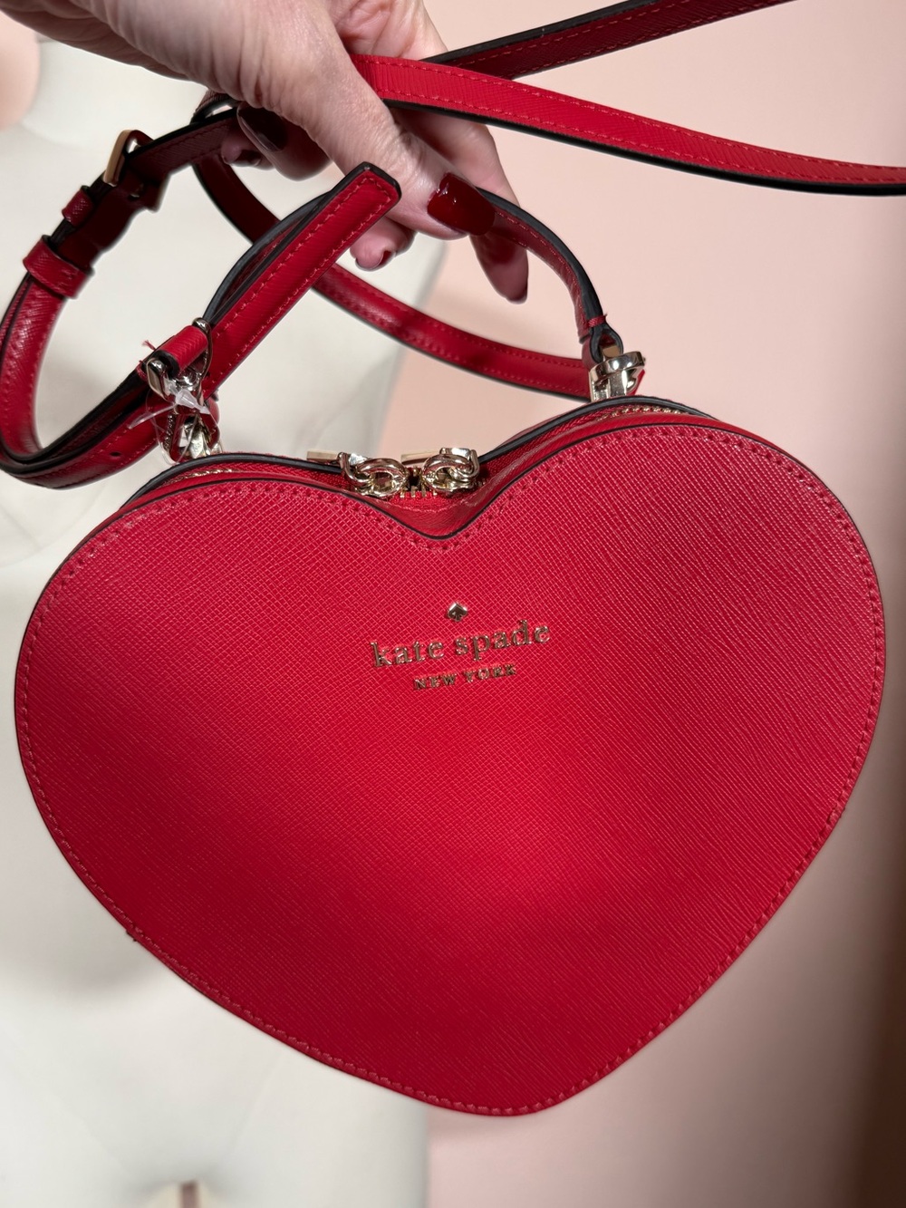 Kate Spade Red Leather Heart top handle Crossbody Bag NWOT